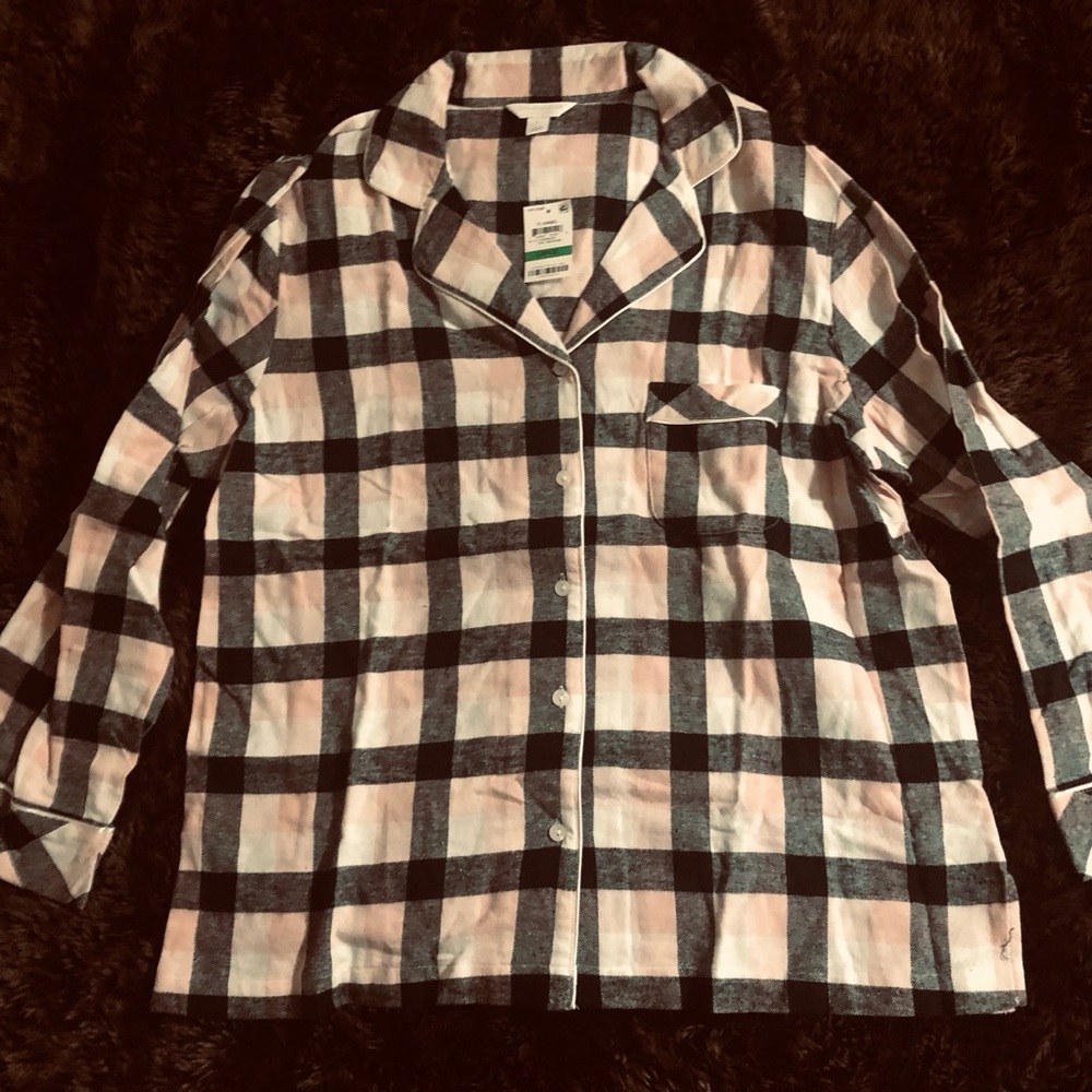 Charter Club intimates Cotton Flannel Pajama top pink/black/white Large NWT